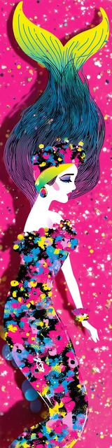 Free mermaid bookmark showing a mermaid with fishtail hair on a pink background